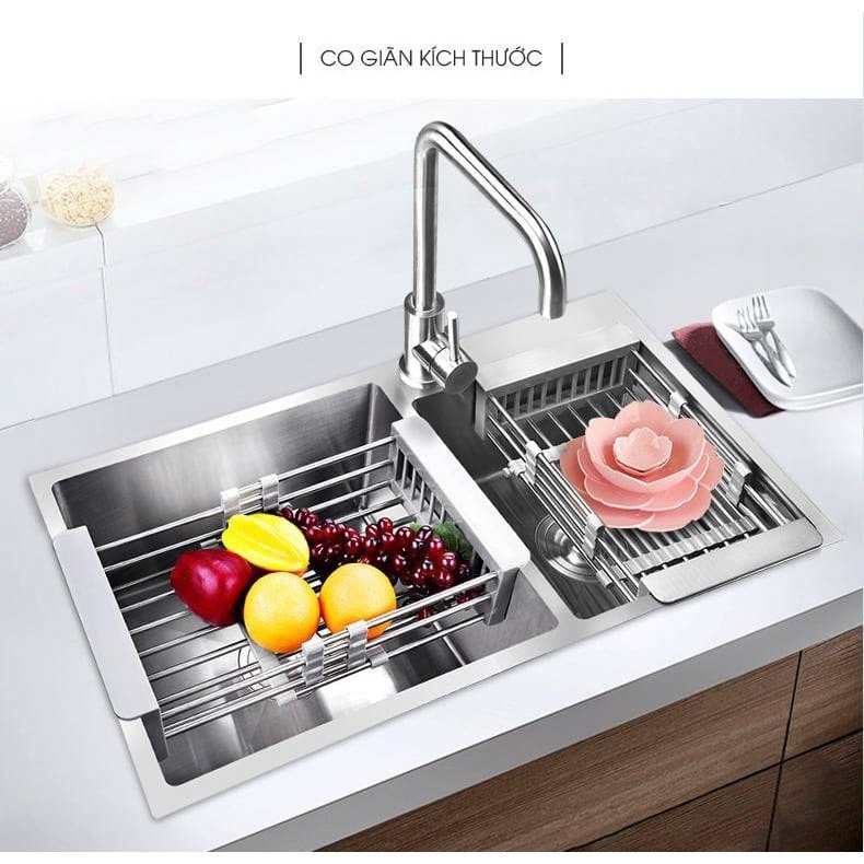 KỆ INOX GÁC BỒN RỬA CHÉN RỬA HOA QUẢ , KÉO DÀI ĐƯỢC