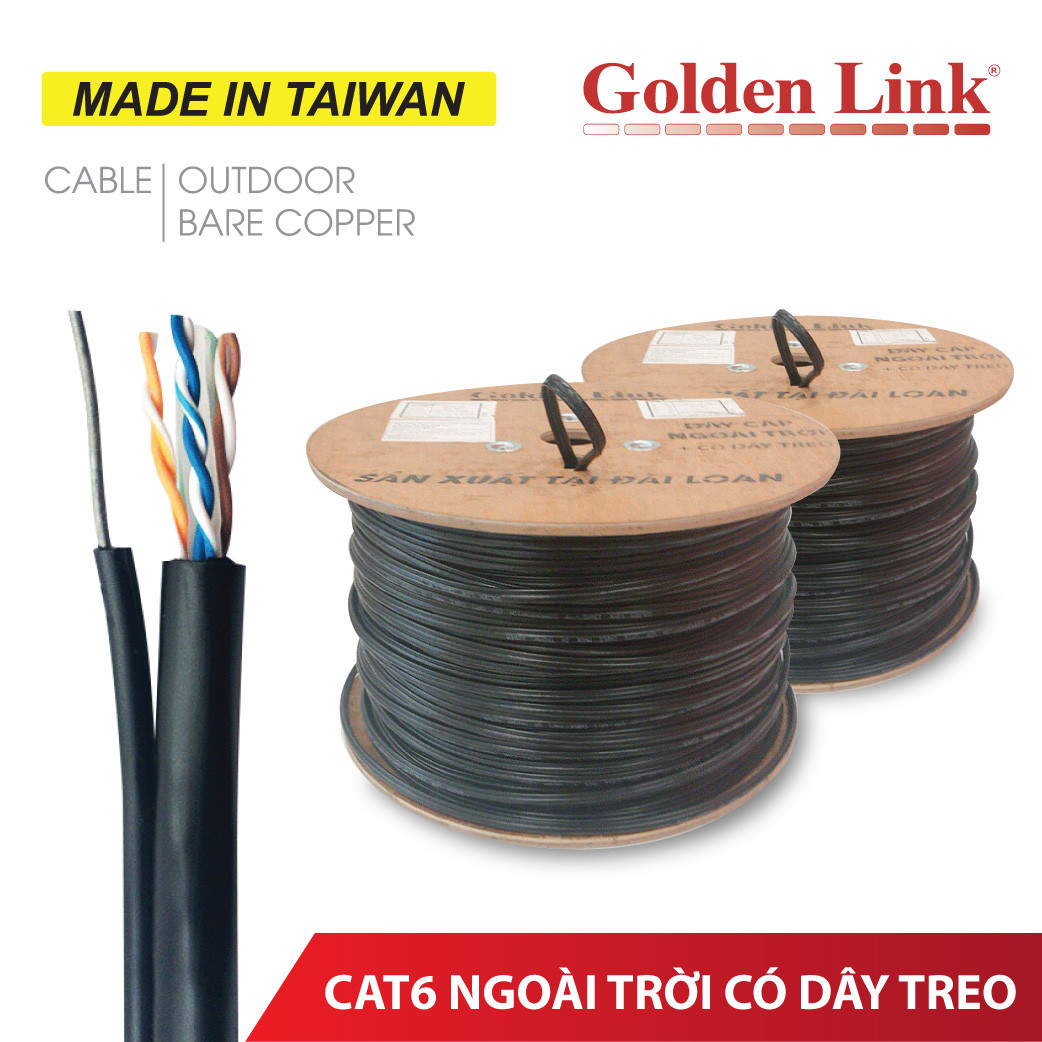 CÁP MẠNG NGOÀI TRỜI CÓ DÂY TREO GOLDEN LINK CAT.6 UTP (305 MÉT) - ĐỒNG NGUYÊN CHẤT