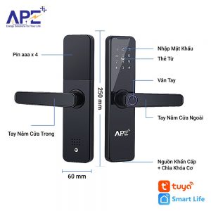 KHÓA CỬA VÂN TAY THÔNG MINH APE 601 - TÍCH HỢP APP TUYA WIFI (TẶNG KÈM CAMERA FB-LINK TY302)